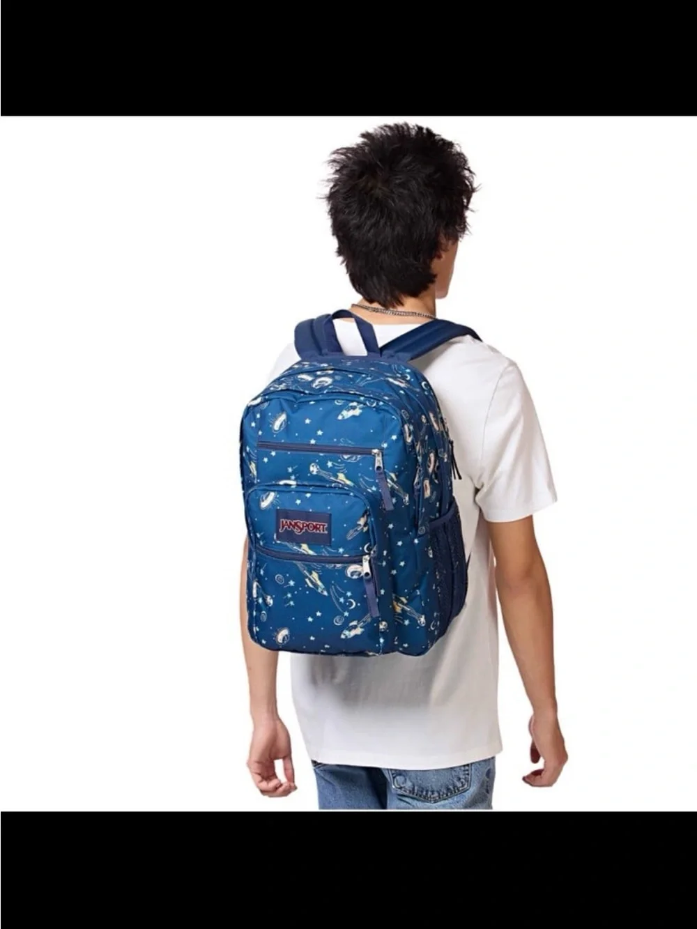 JanSport Blue Space Print Backpack big student 17” color vortex voyage blue